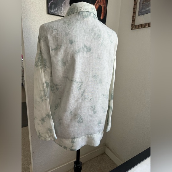 Rachel Zoe Tie Dye Mint & Ivory Linen Blouse - Picture 5 of 16